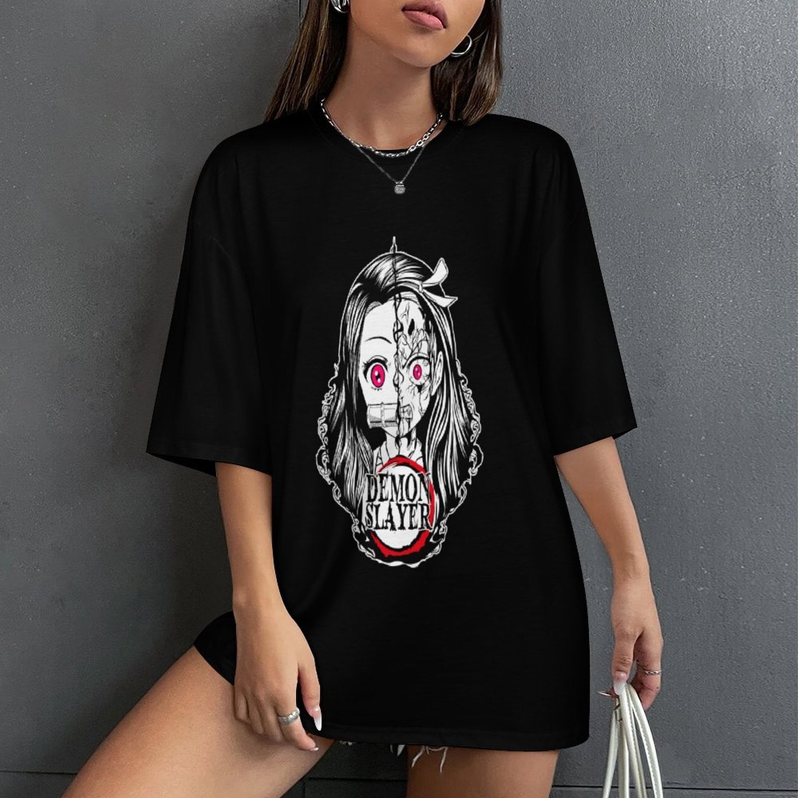 Women's Nezuko Demon Slayer Portrait Anime Oversized T-shirt