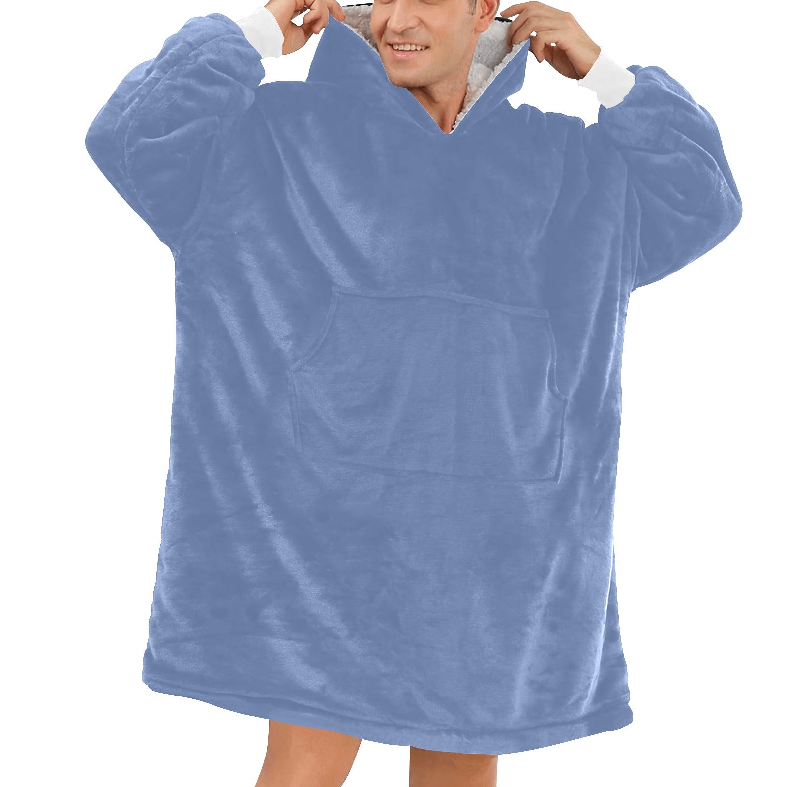 Men's Steel Blue Solid Blanket Hoodie