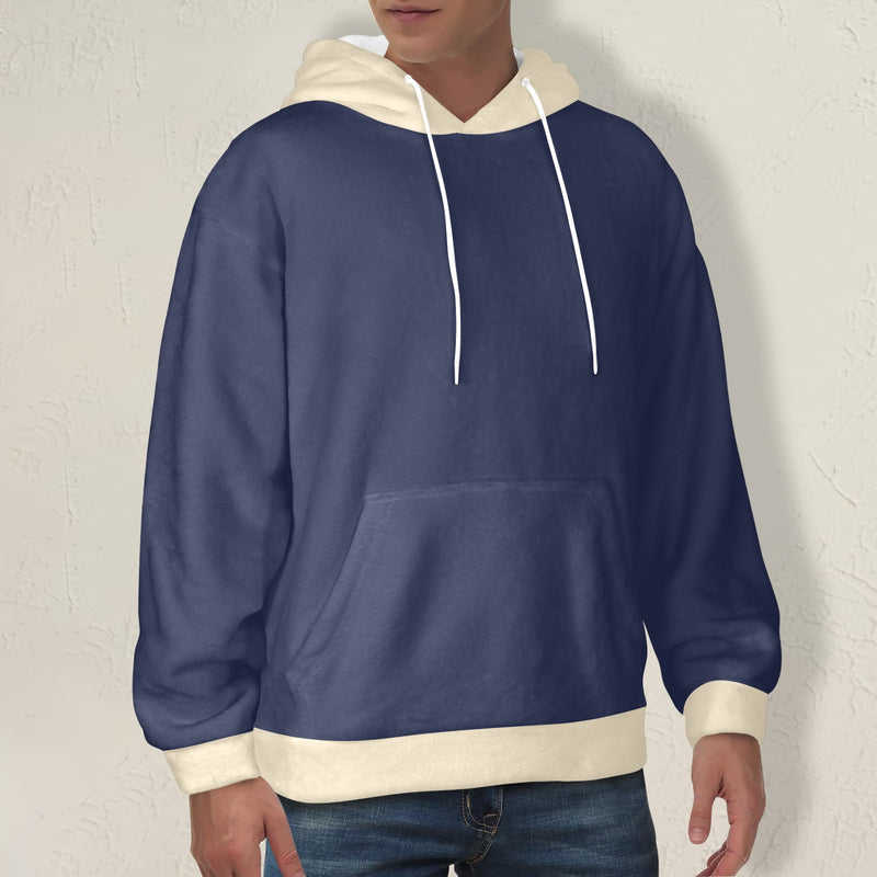 Men's Blue & Cream Solid Flannel Hoodie