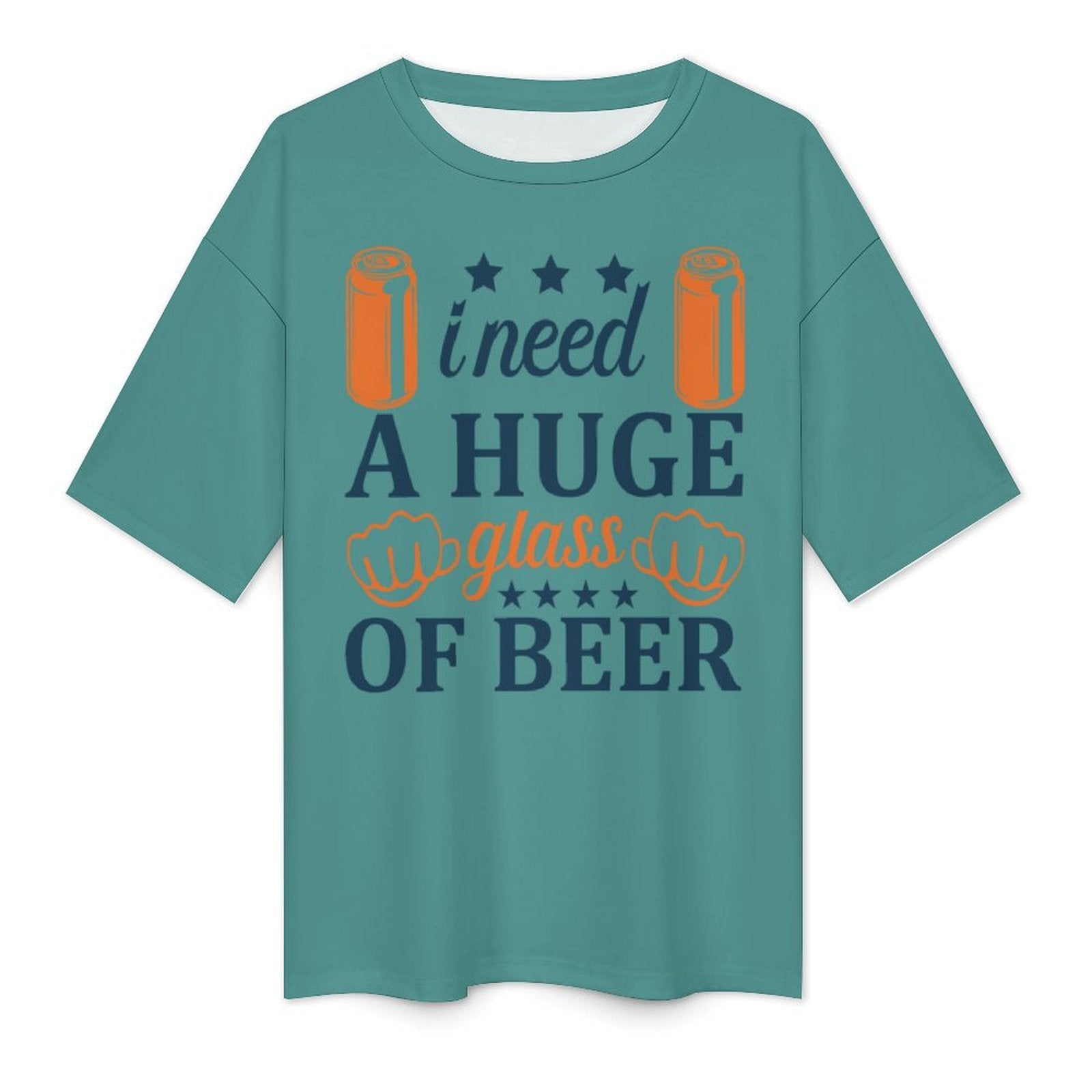 Men's Need Huge Beer Glass Typography Oversized T-shirt