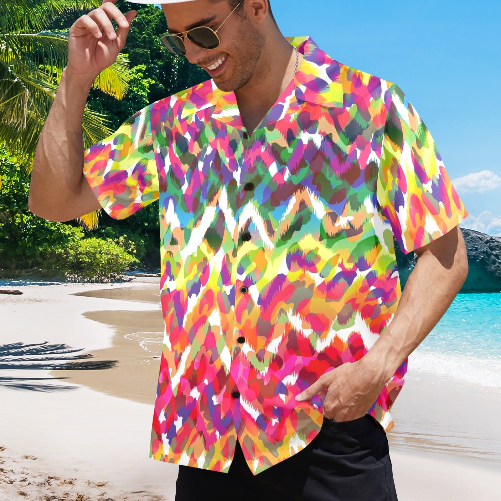 Men's ZigZag Rainbow Abstract Half Sleeve Shirt