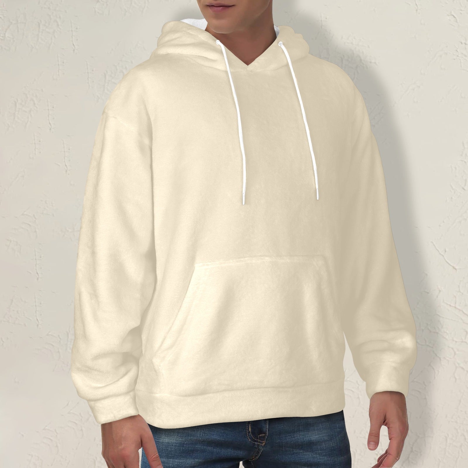 Men's Cream Yellow Solid Flannel Hoodie