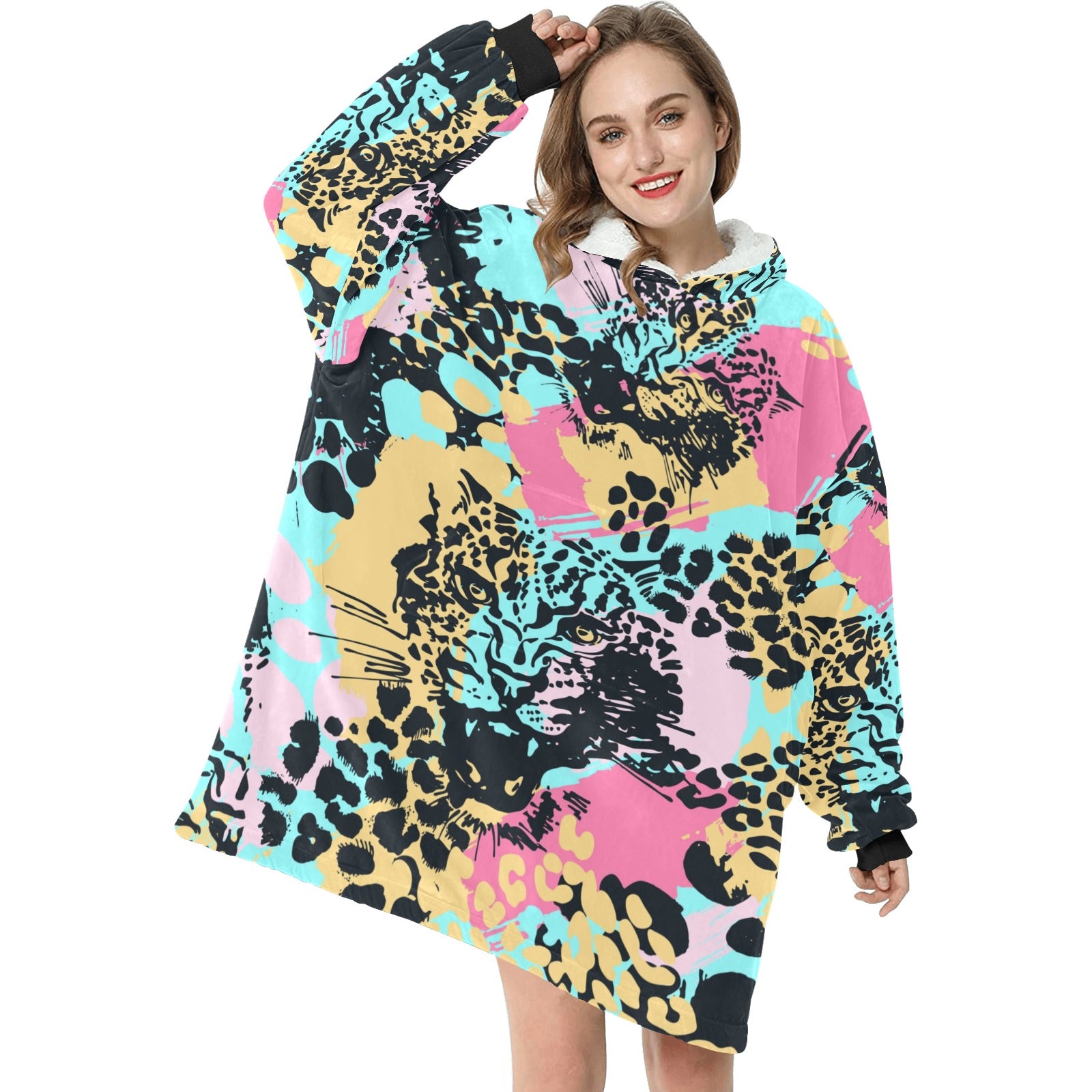 Women's Abstract Leopard Print Blanket Hoodie