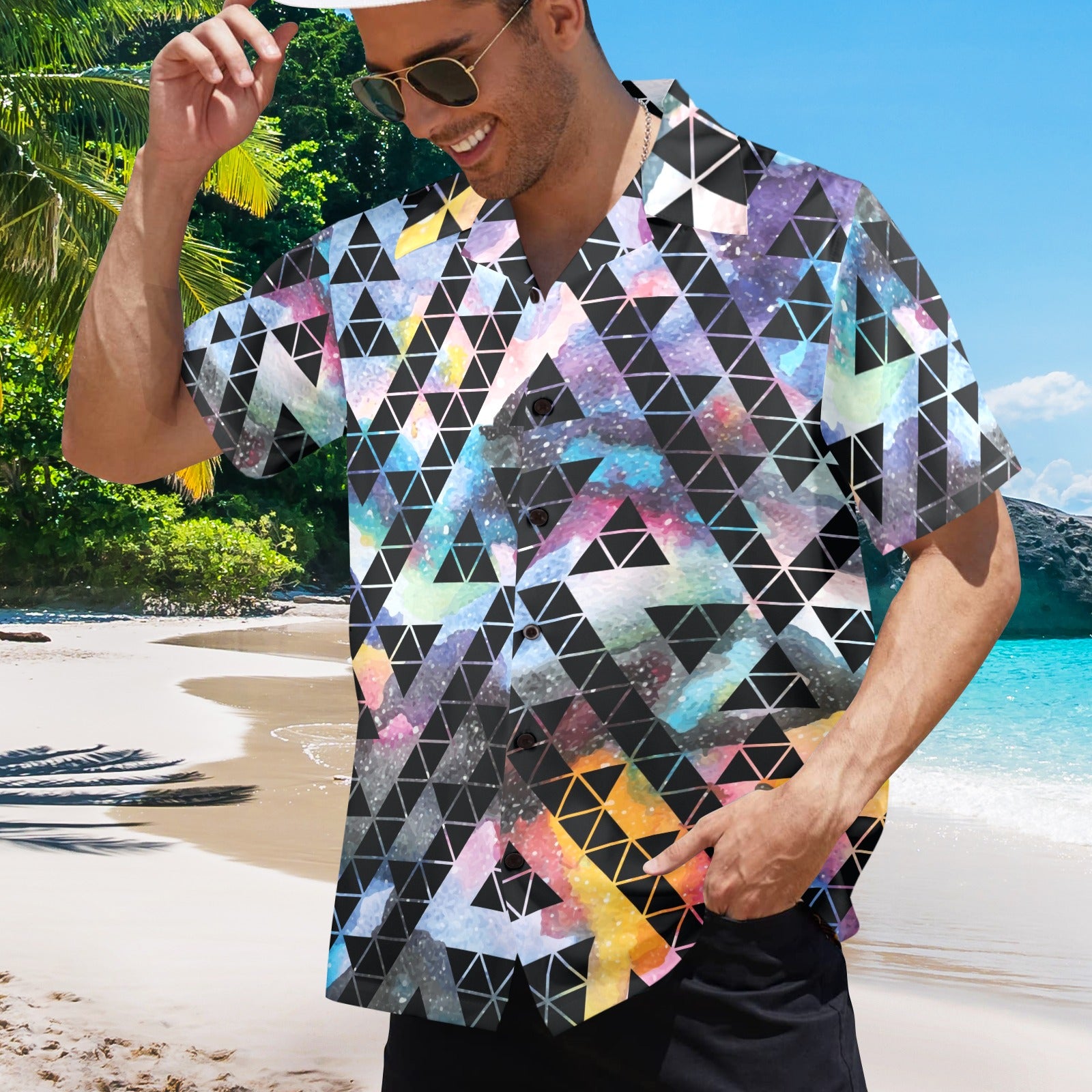 Men's Geometrical Pattern Abstract Half Sleeve Shirt