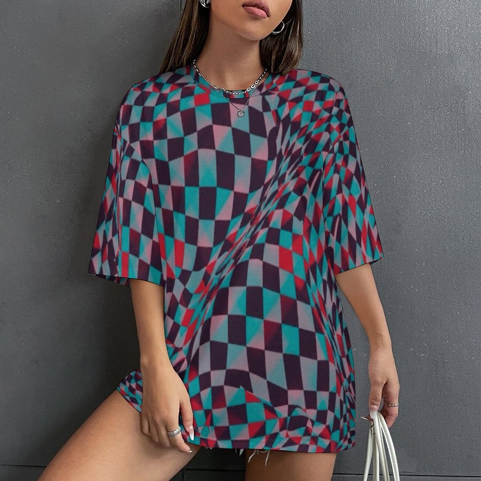 Women's Psychedelic Checker Acid & Punk Oversized T-shirt
