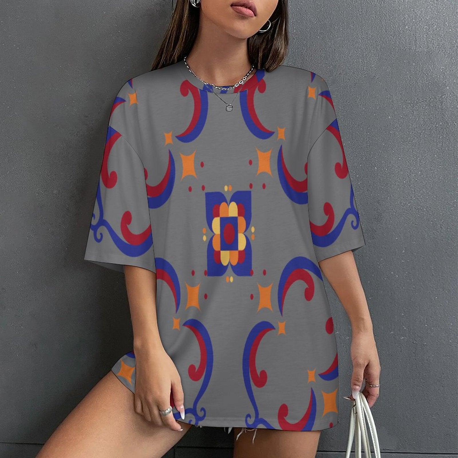 Women's Geometric Pattern Acid & Punk Oversized T-shirt