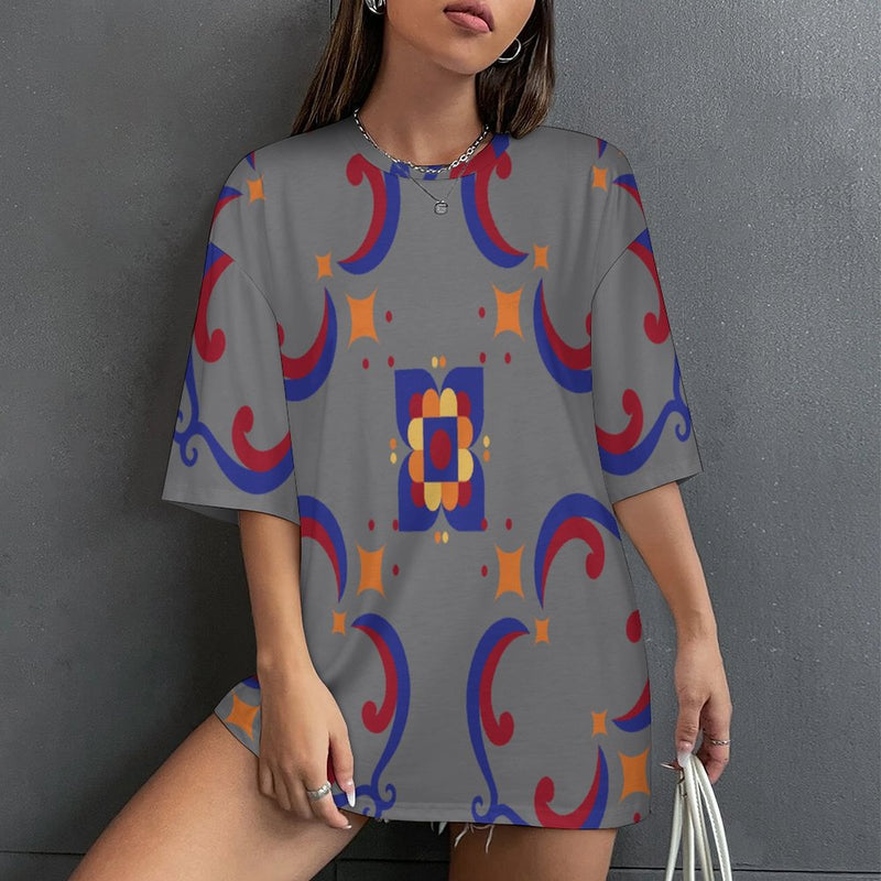 Women's Geometric Pattern Acid & Punk Oversized T-shirt