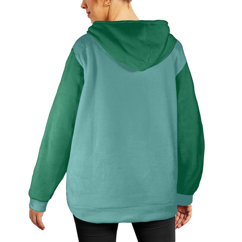 Women's Teal Blue & Bottle Green Solid Flannel Hoodie