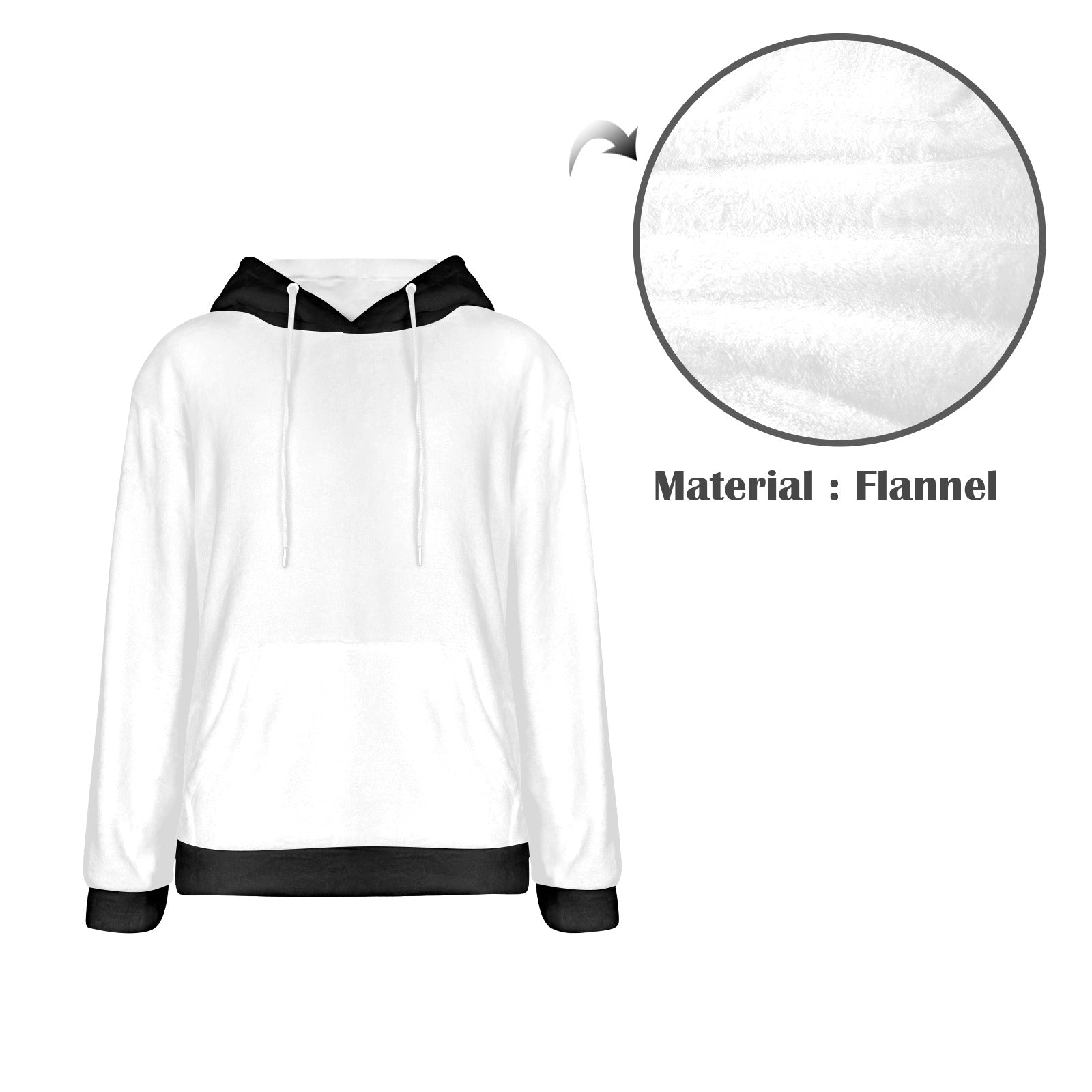 Men's White & Black Solid Flannel Hoodie