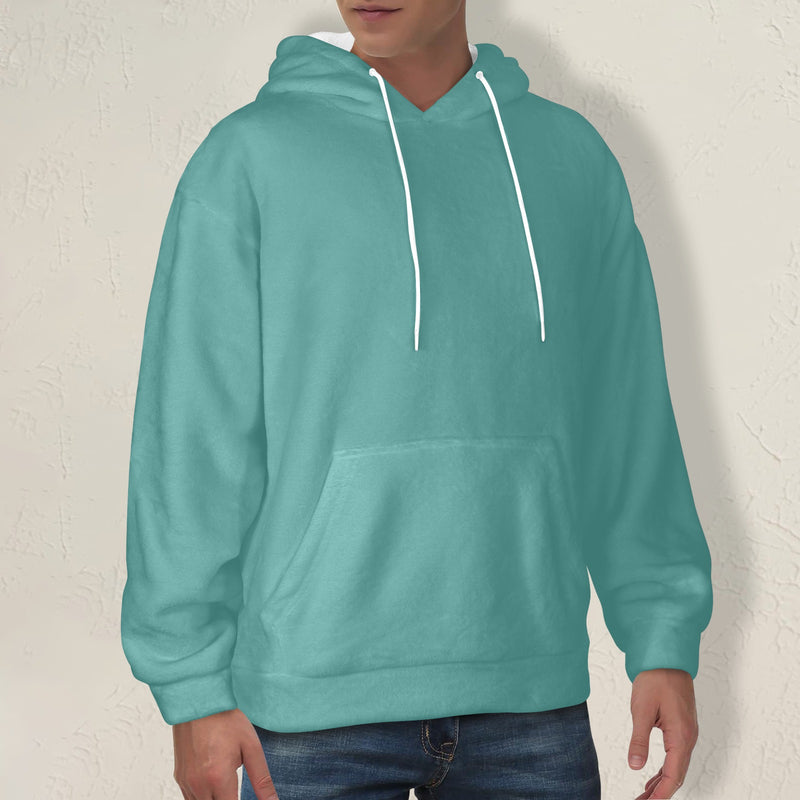 Men's Teal Blue Solid Flannel Hoodie