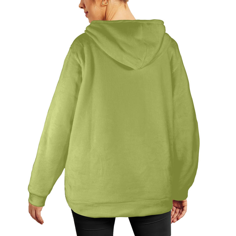 Women's Olive Green Solid Flannel Hoodie