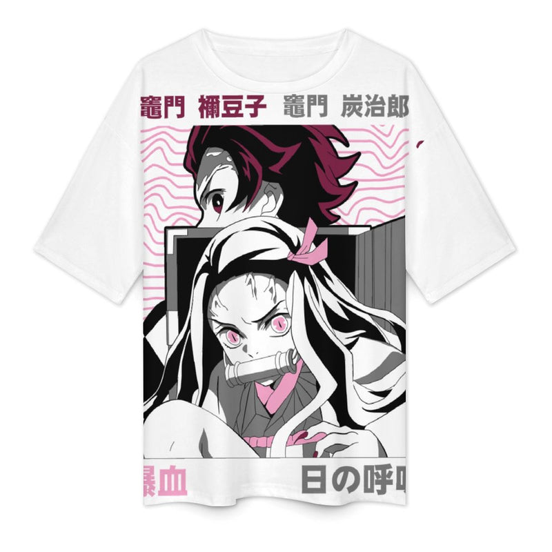 Women's Nezuko & Tanjiro Demon Slayer Anime Oversized T-shirt