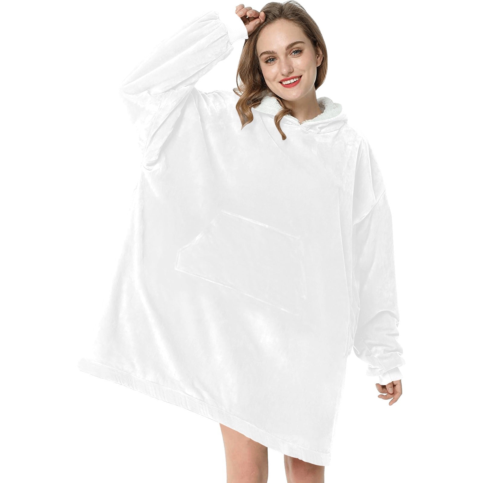 Women's White Solid Blanket Hoodie