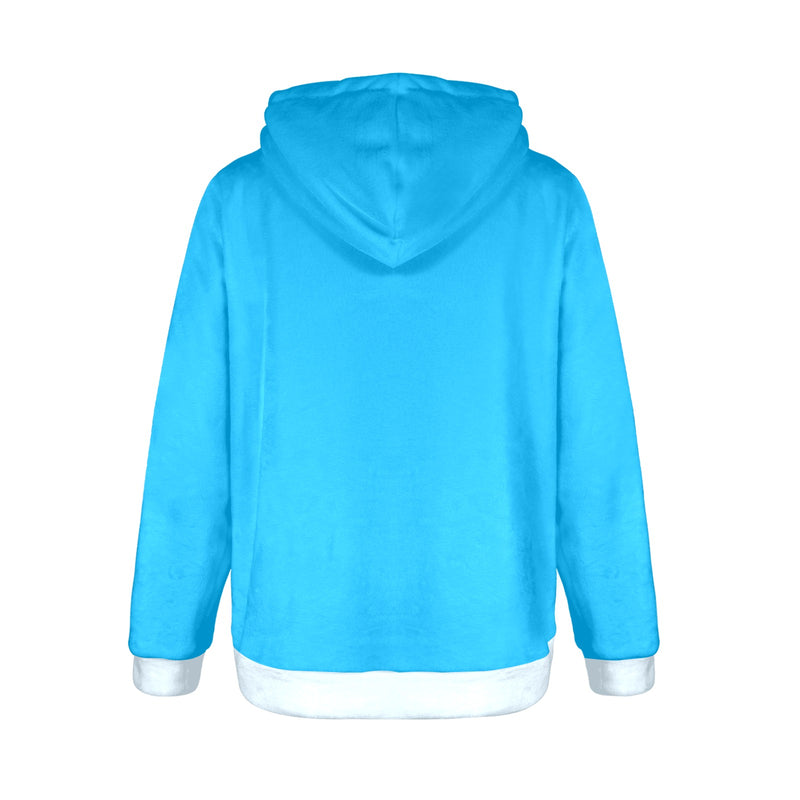 Women's Sky Blue White Solid Flannel Hoodie