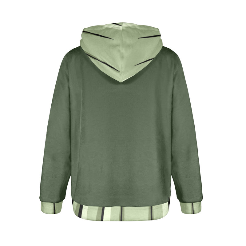 Women's Grey Asparagus Green Solid Flannel Hoodie