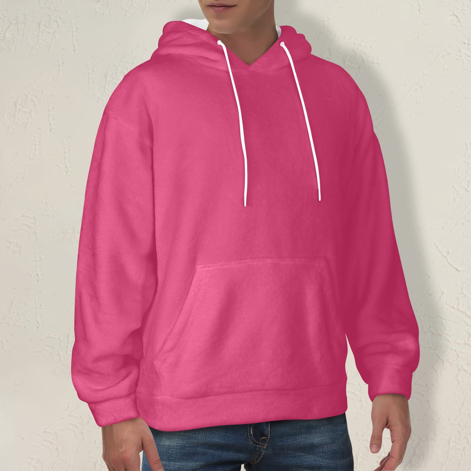 Men's Dark Pink Solid Flannel Hoodie