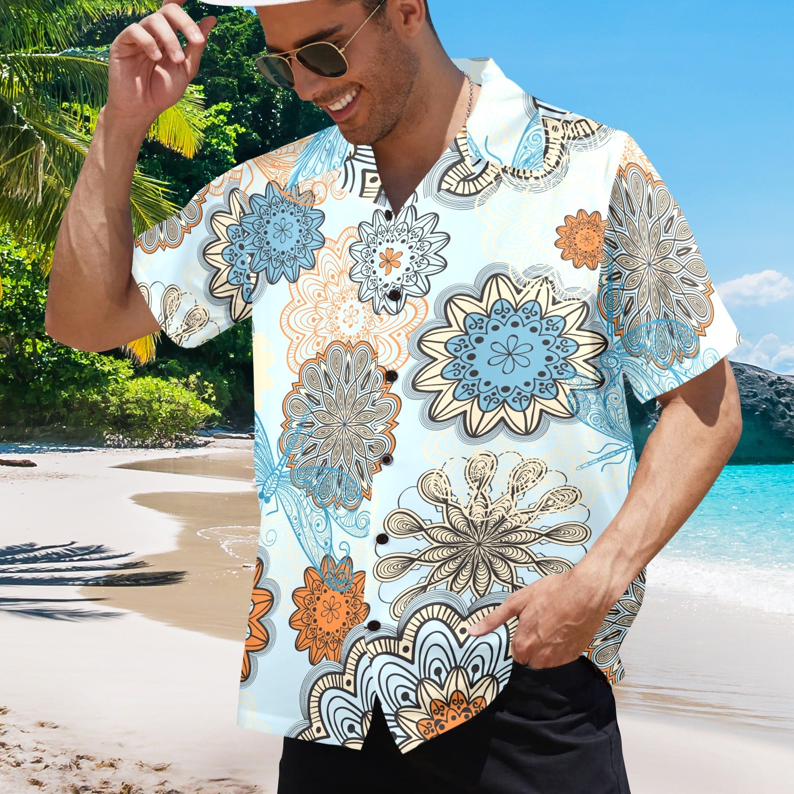 Men's Icy Flower Spirals Abstract Half Sleeve Shirt