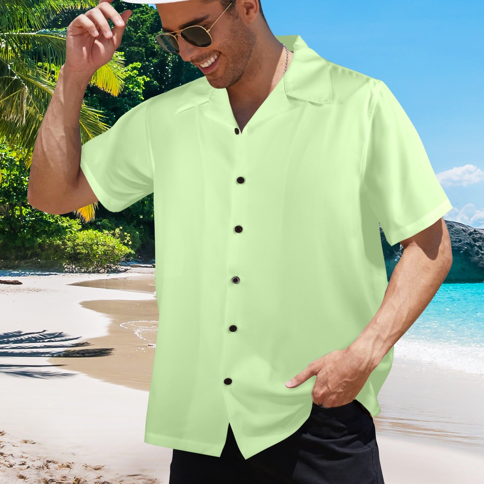 Men's Pastel Green Solid Half Sleeve Shirt