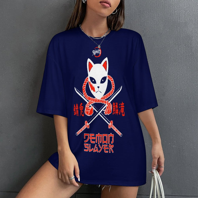 Women's Demon Slayer Mask Anime Oversized T-shirt