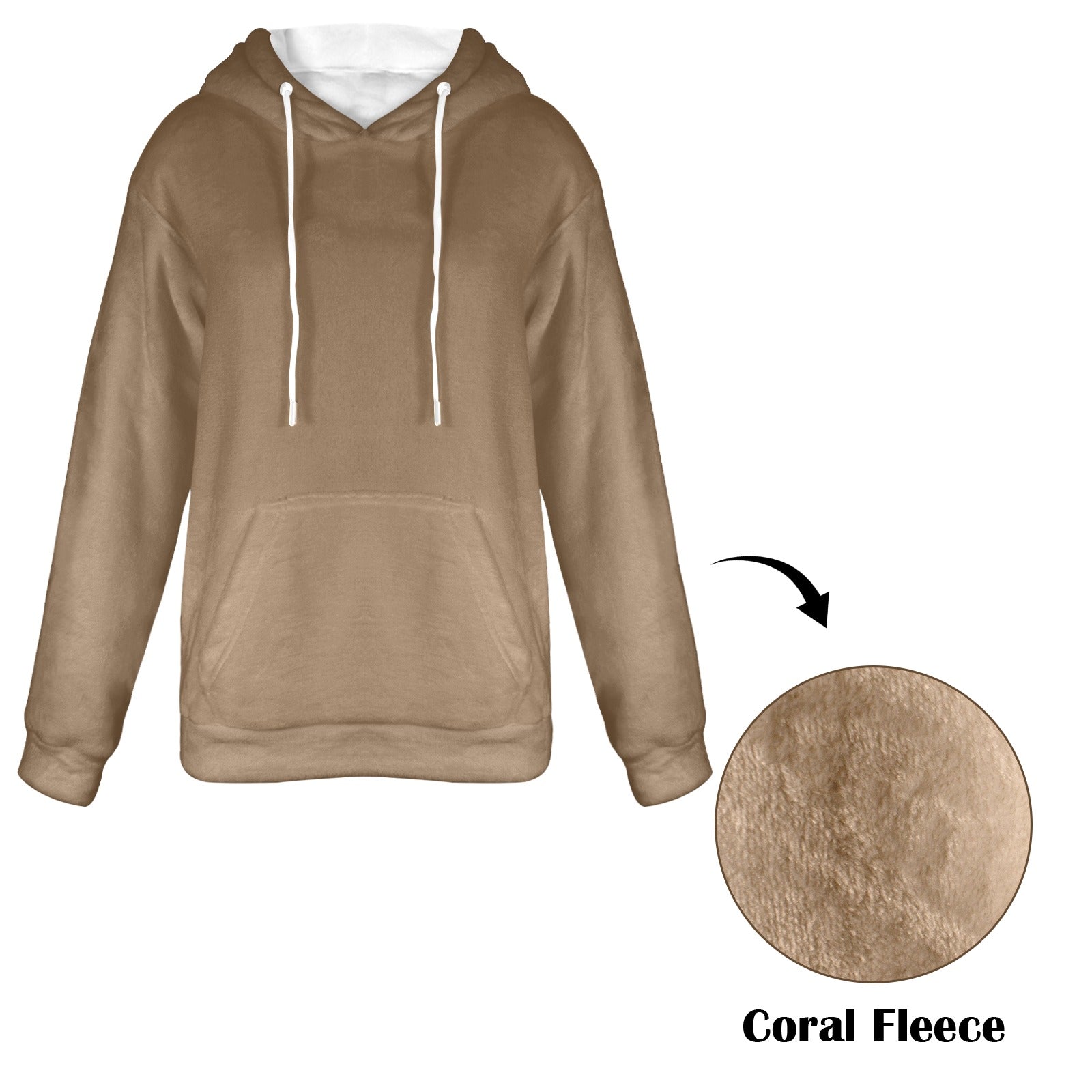 Women's Pastel Brown Solid Flannel Hoodie
