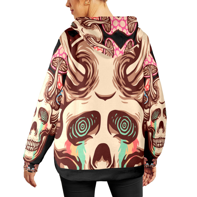 Women's Trippy Mushroom Skull Acid & Punk Flannel Hoodie