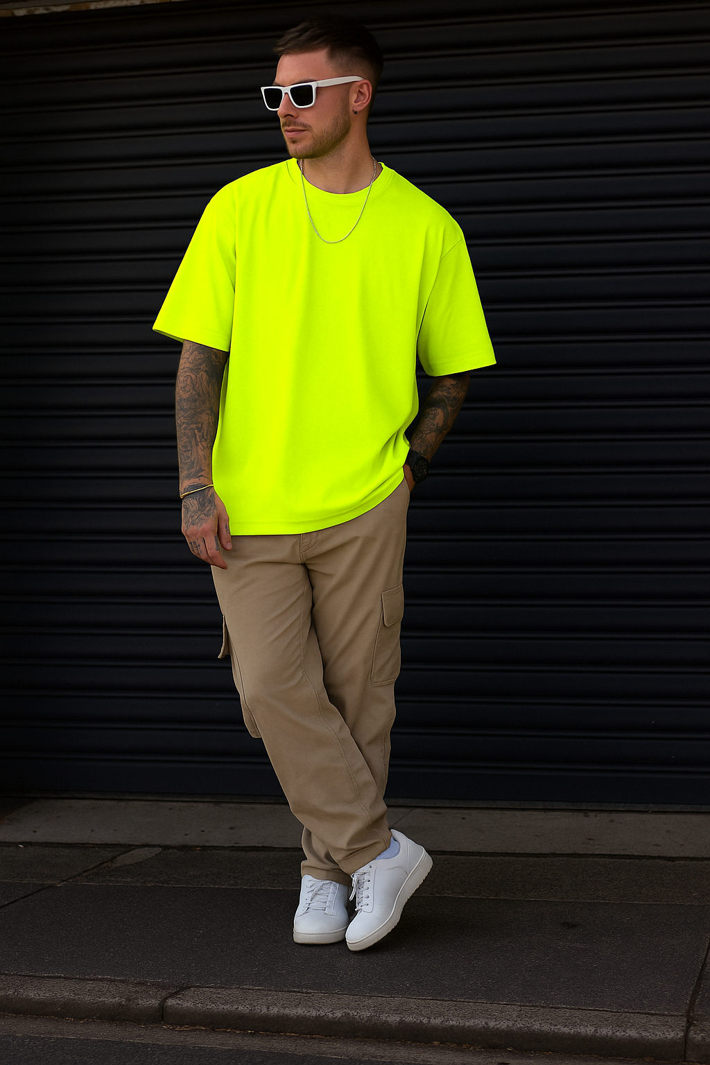Men's Fluorescent Yellow Solid Oversized T-shirt