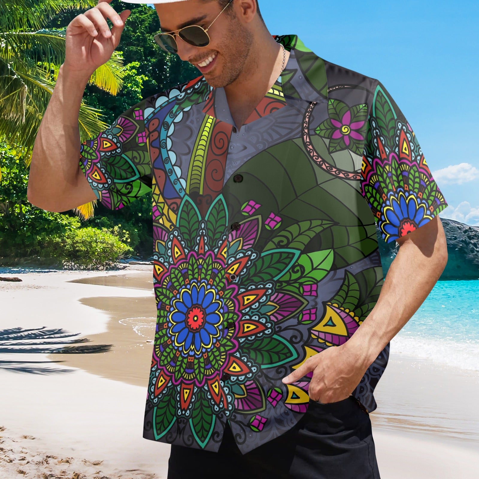 Men's Shady Mandala Burst Abstract Half Sleeve Shirt