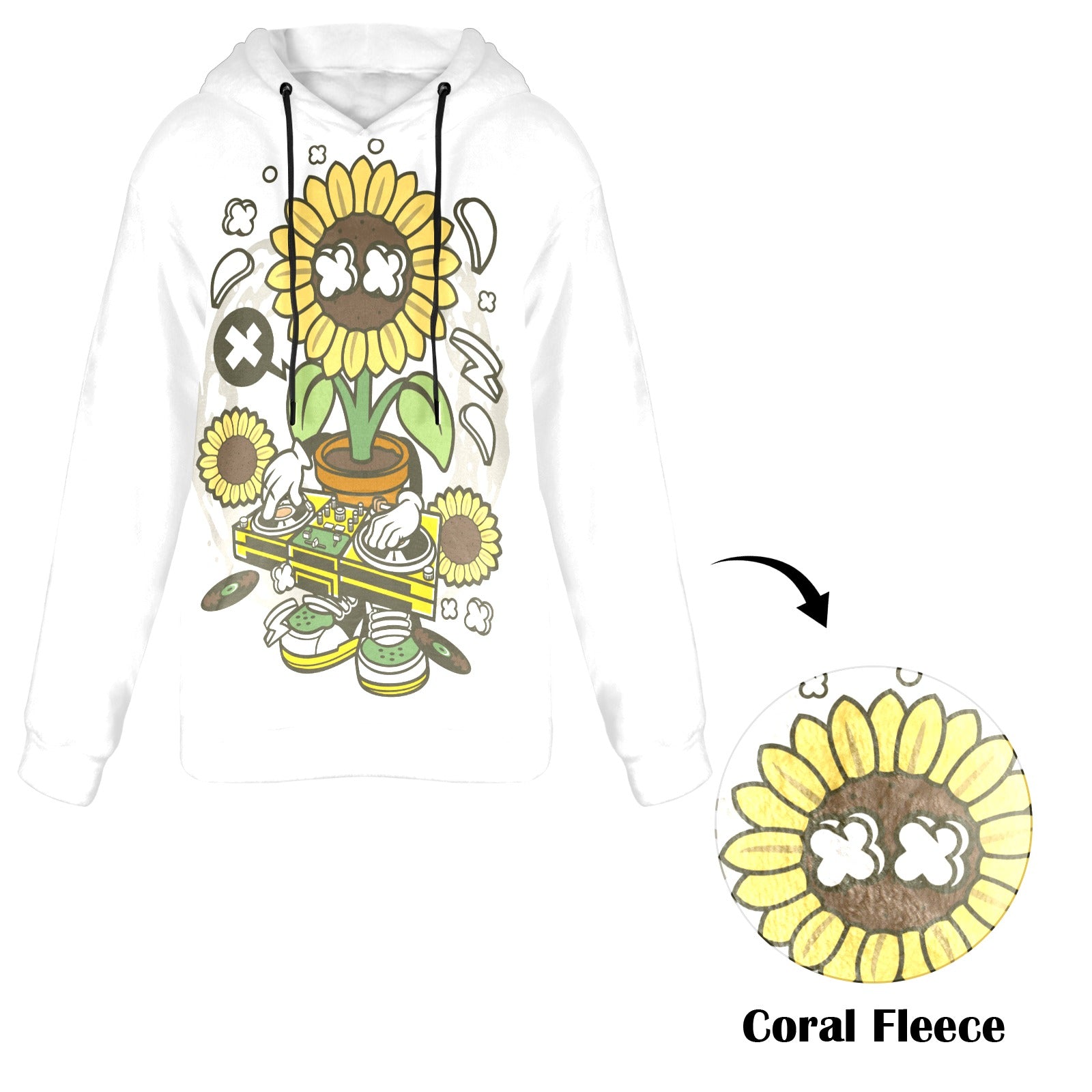 Women's Dj Sunflower Abstract Flannel Hoodie