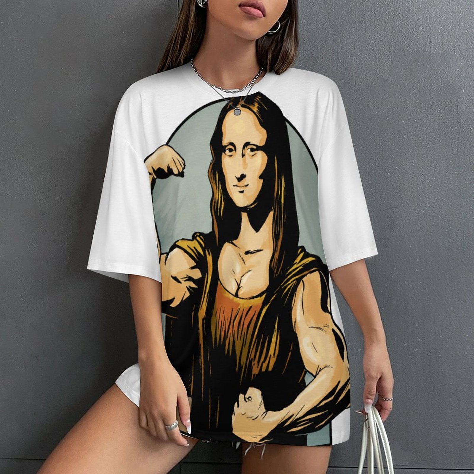 Women's Beefed Up Mona Lisa Abstract Oversized T-shirt