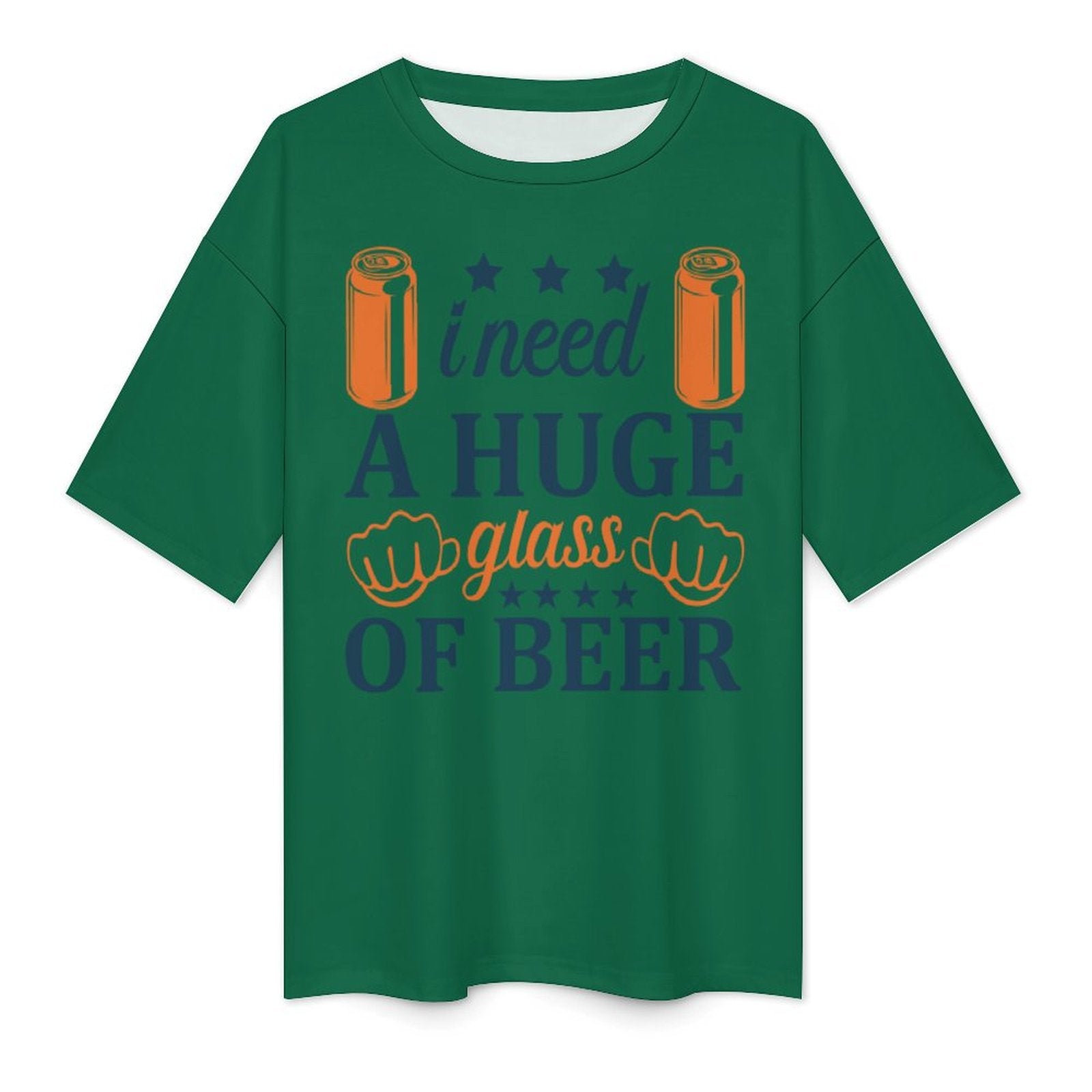 Men's Need Huge Beer Glass Typography Oversized T-shirt
