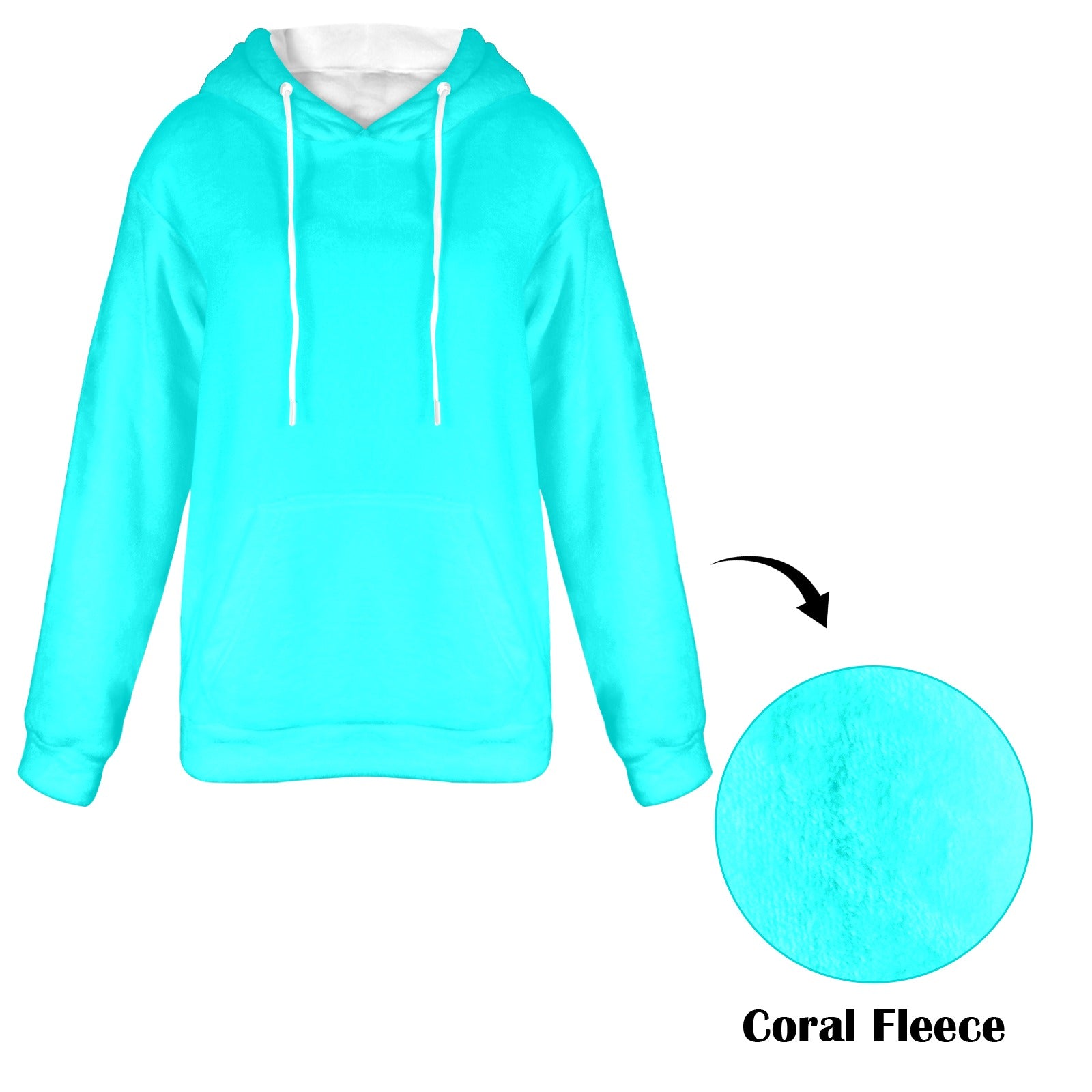 Women's Bright Turquoise Solid Flannel Hoodie
