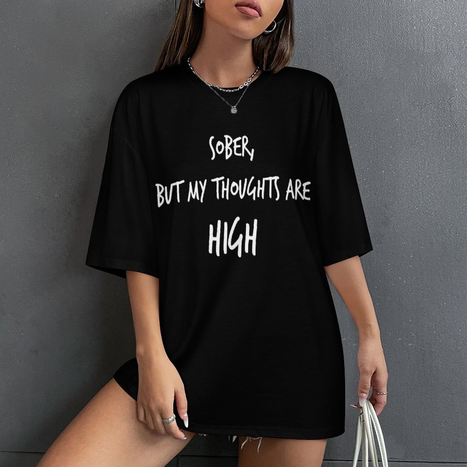 Women's High Thoughts Typography Oversized T-shirt