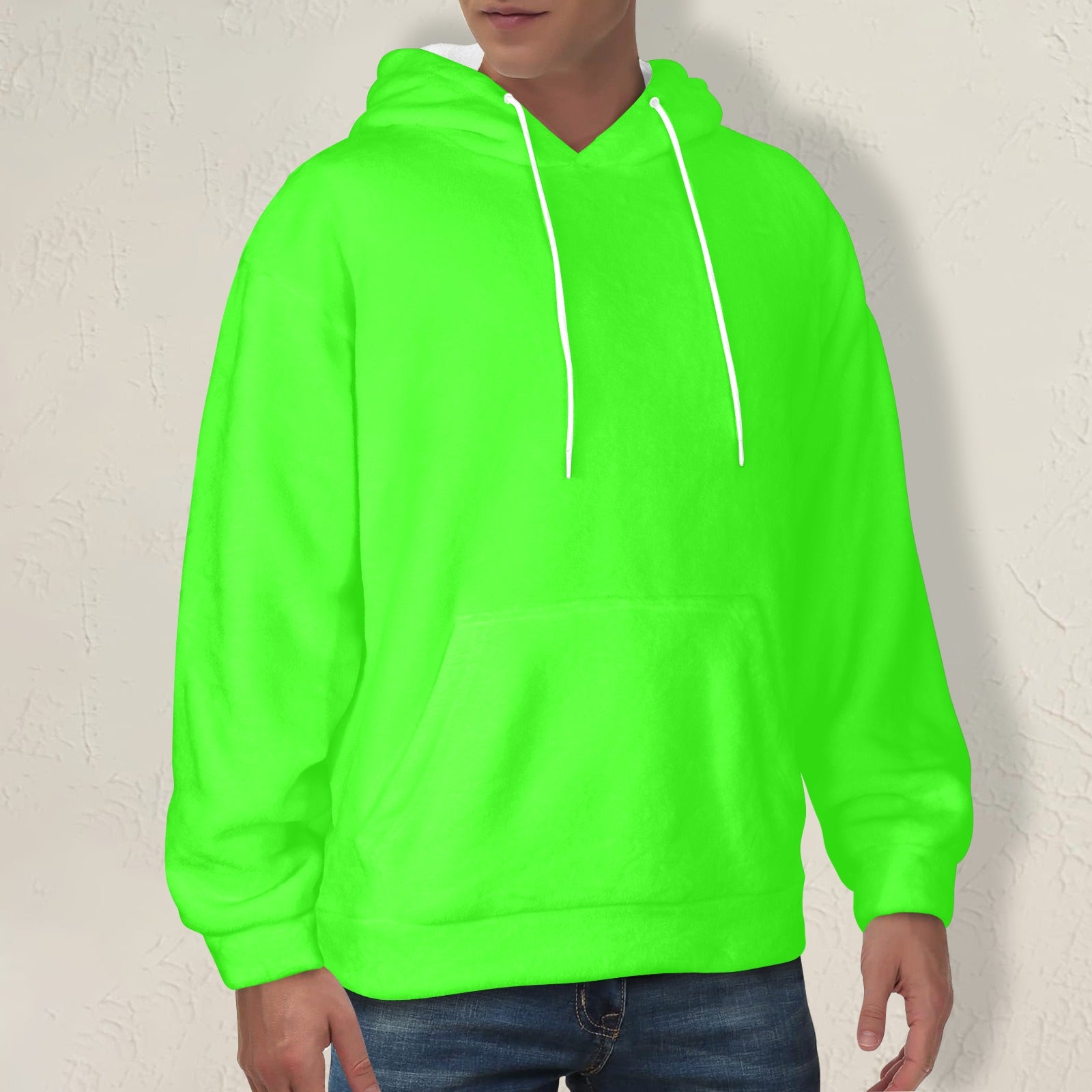 Men's Electric Green Solid Flannel Hoodie