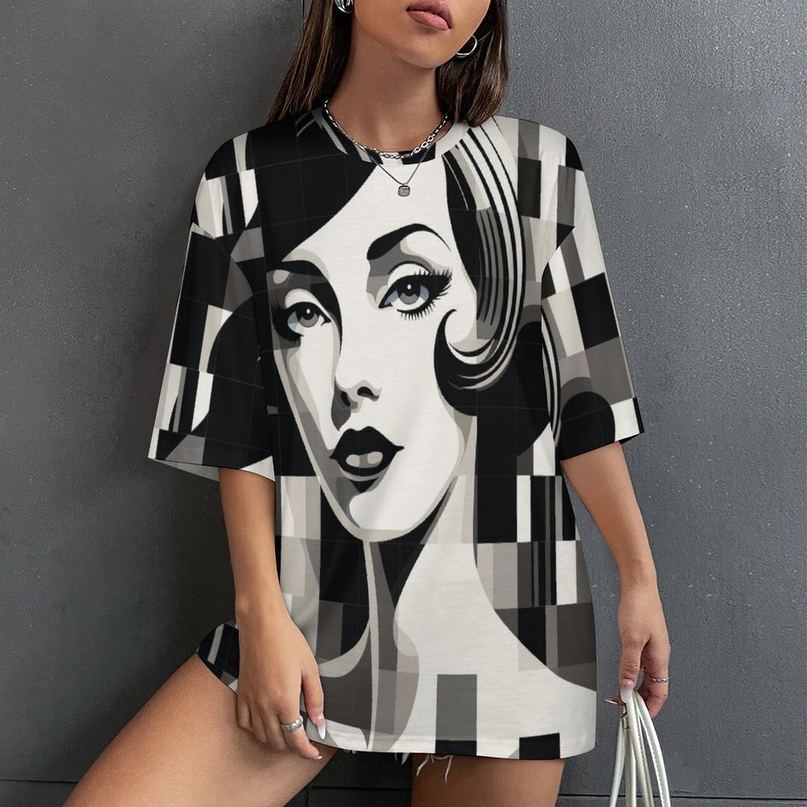 Women's Vintage Pin up Style Abstract Oversized T-shirt