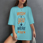 Women's Wish You Were Beer Typography Oversized T-shirt
