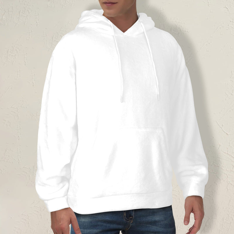 Men's White Solid Flannel Hoodie