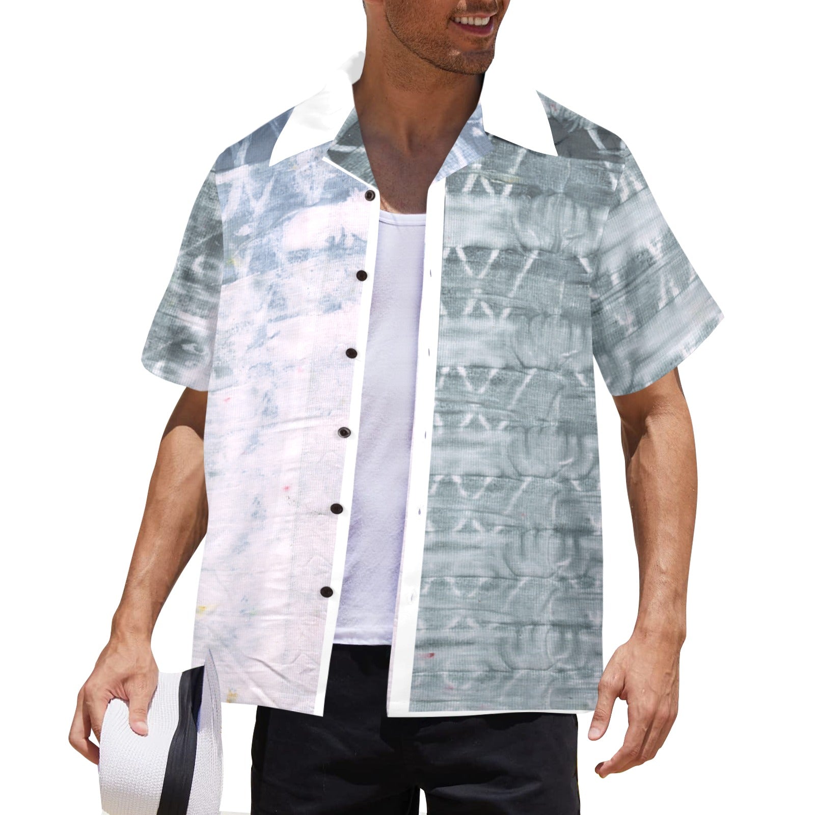 Men's Gray Tie-Dye Abstract Half Sleeve Shirt