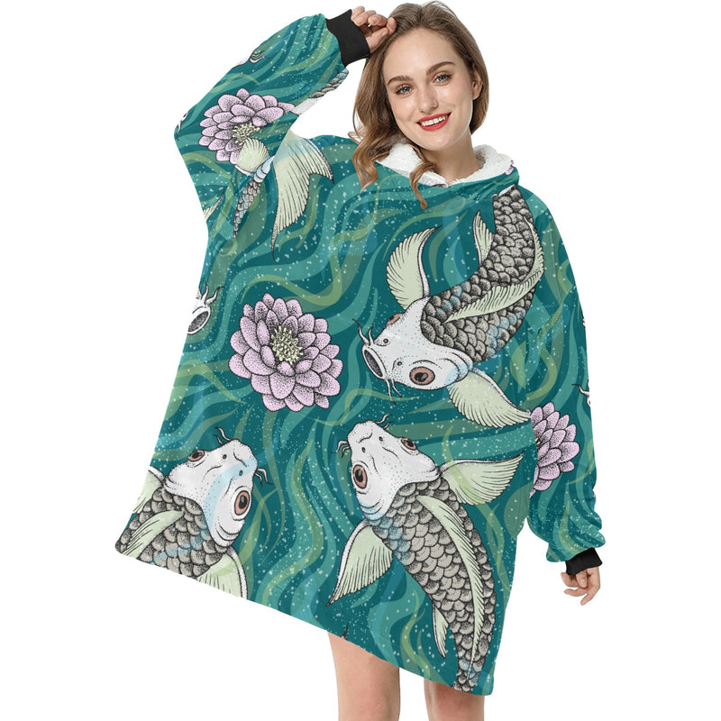 Women's Traditional Japanese Fancy Carp Abstract Blanket Hoodie