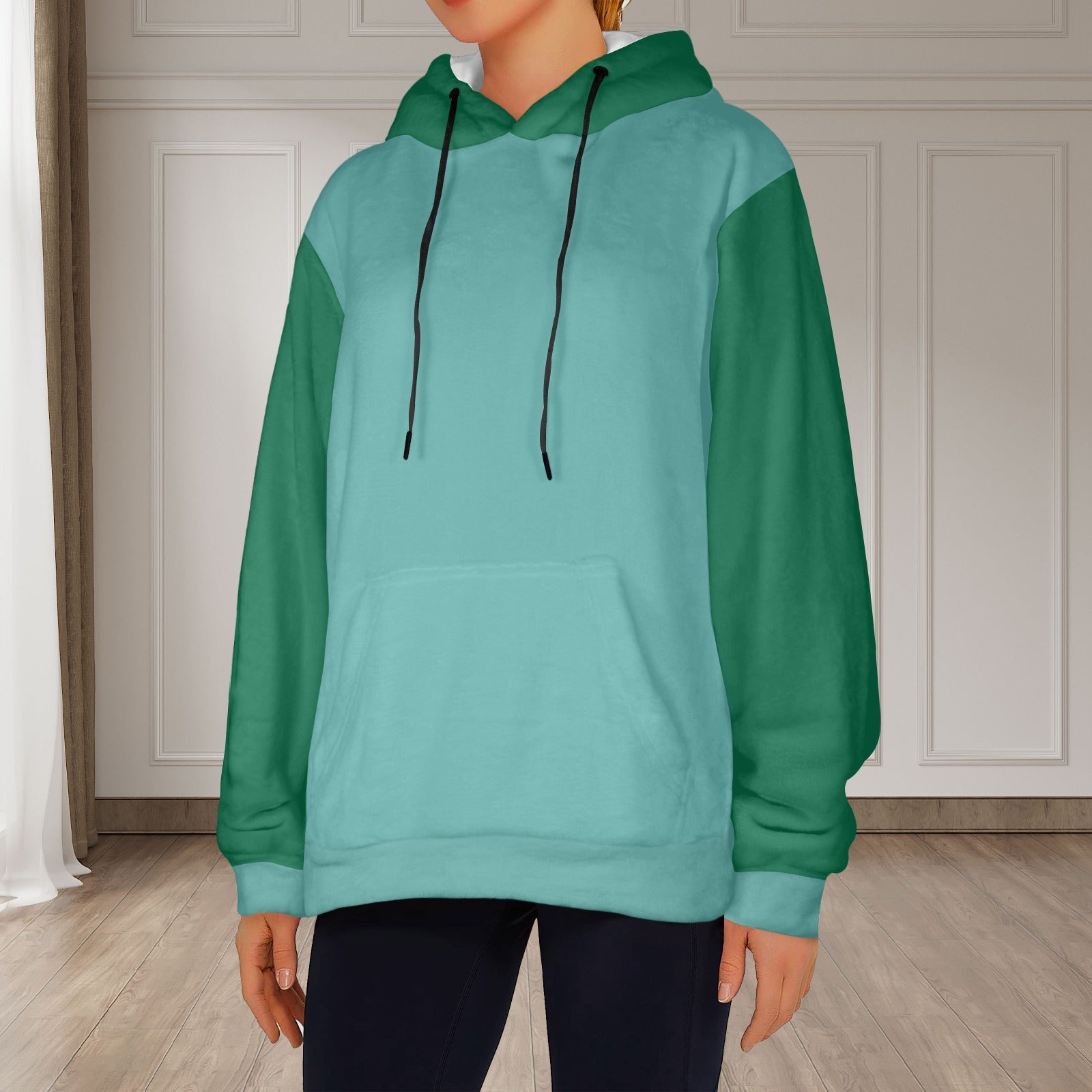 Women's Teal Blue & Bottle Green Solid Flannel Hoodie