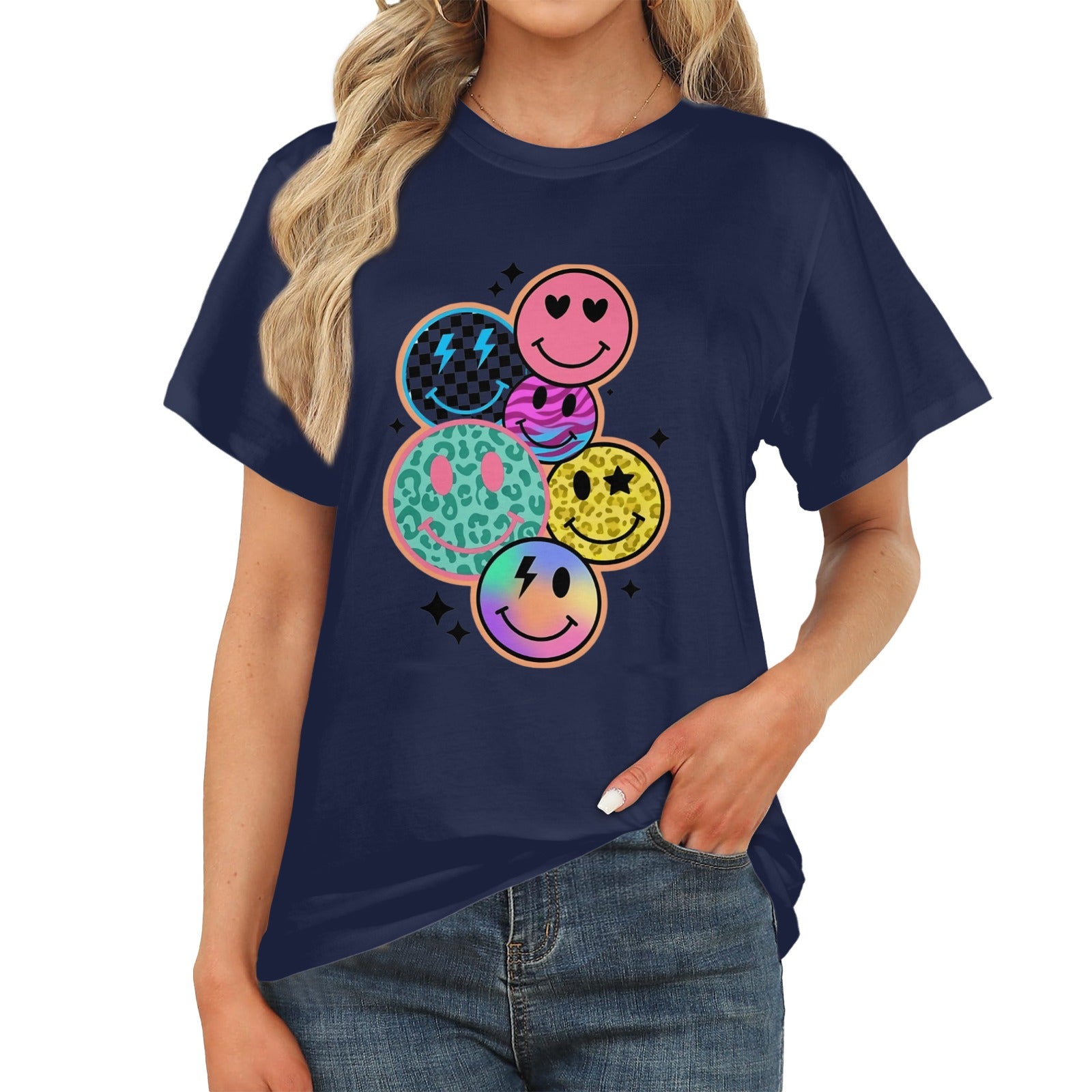 Women's Multi Smile Streetwear Classic Fit T-shirt