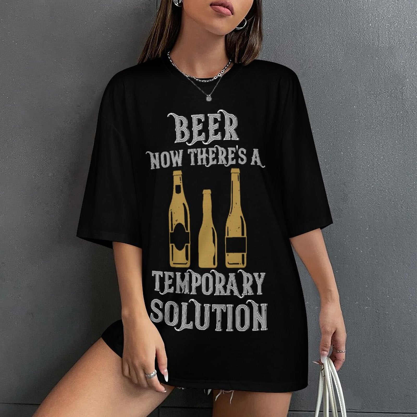 Women's Beer Solution Typography Oversized T-shirt