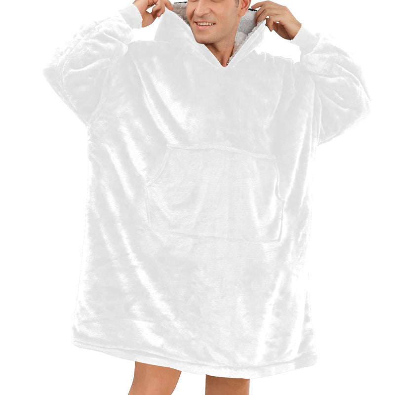 Men's White Solid Blanket Hoodie