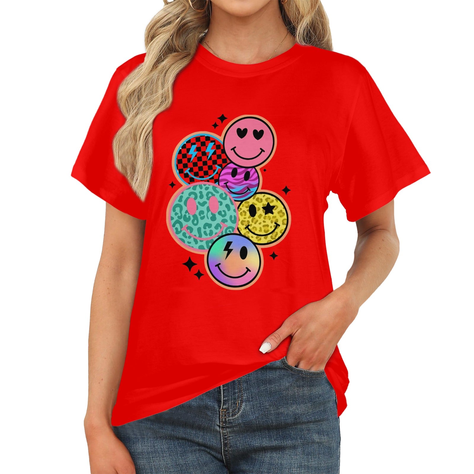Women's Multi Smile Streetwear Classic Fit T-shirt