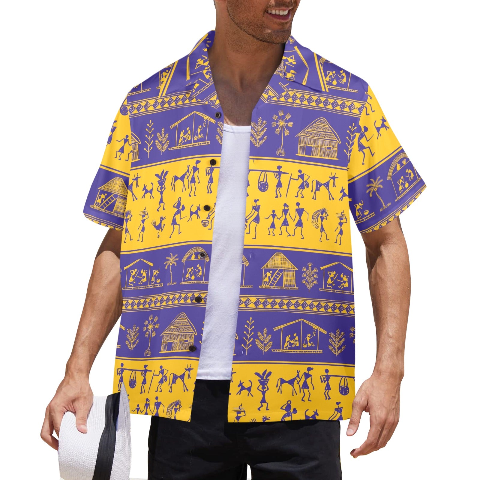 Men's Indian Varli Pattern Abstract Half Sleeve Shirt