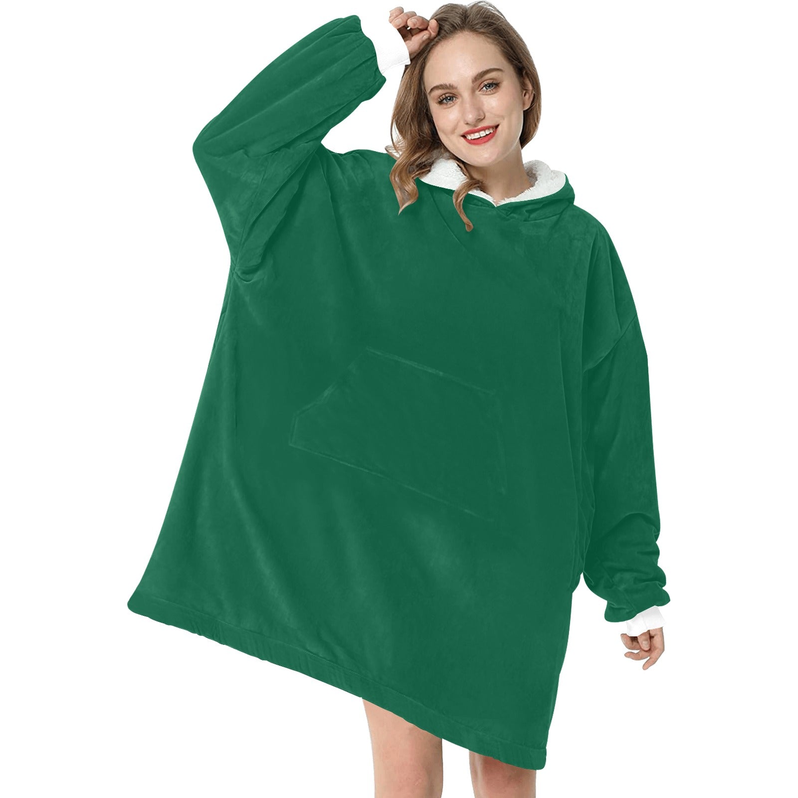 Women's Bottle Green Solid Blanket Hoodie