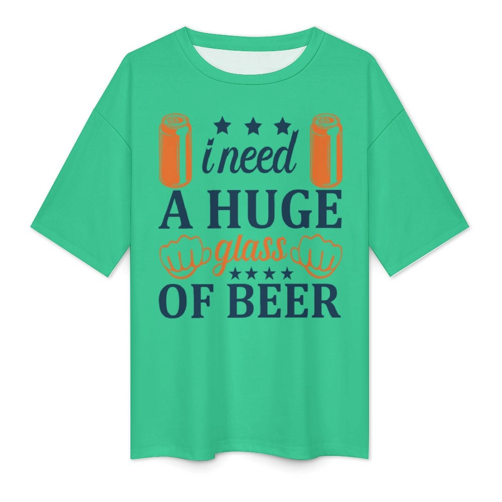 Men's Need Huge Beer Glass Typography Oversized T-shirt