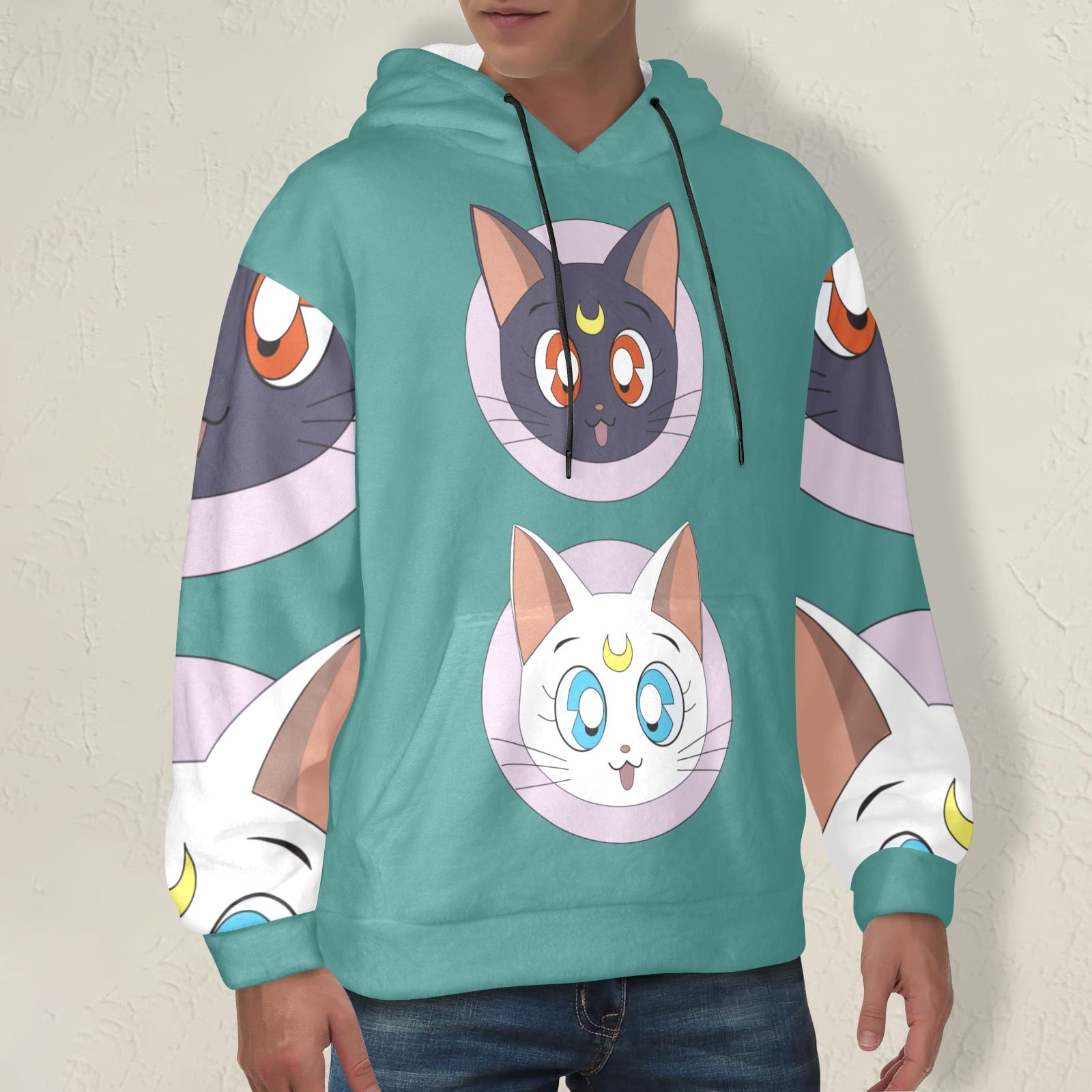 Men's Sailor Moon Cat Anime Flannel Hoodie