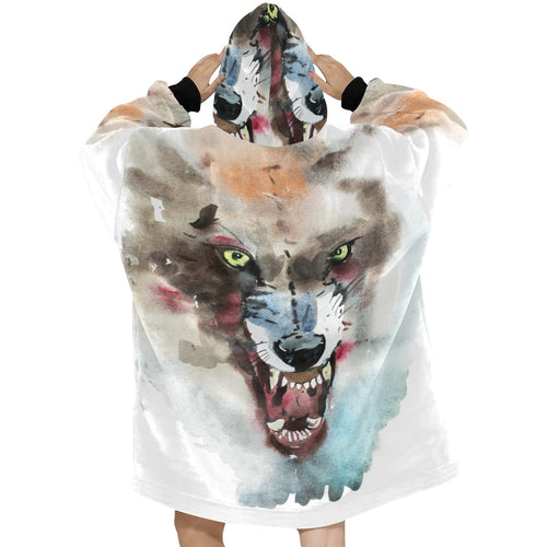 Men's Angry Wolf Abstract Blanket Hoodie