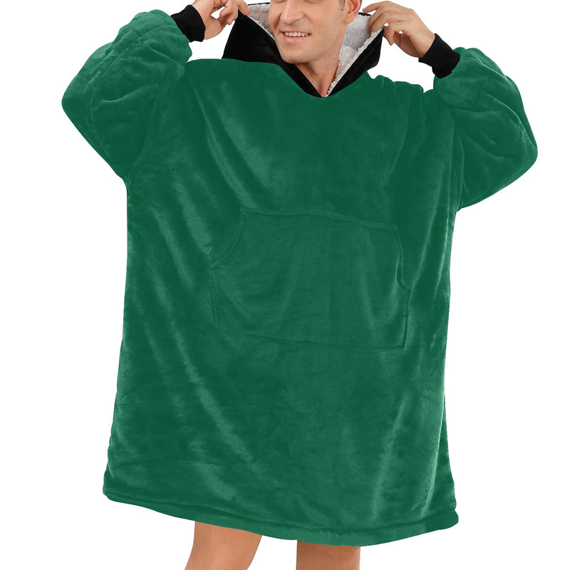 Men's Bottle Green & Black Solid Blanket Hoodie