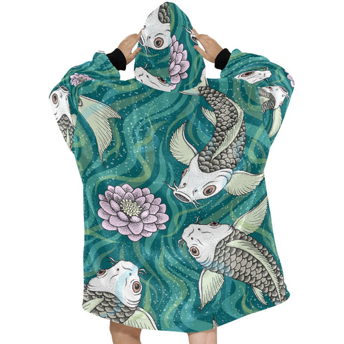 Women's Traditional Japanese Fancy Carp Abstract Blanket Hoodie